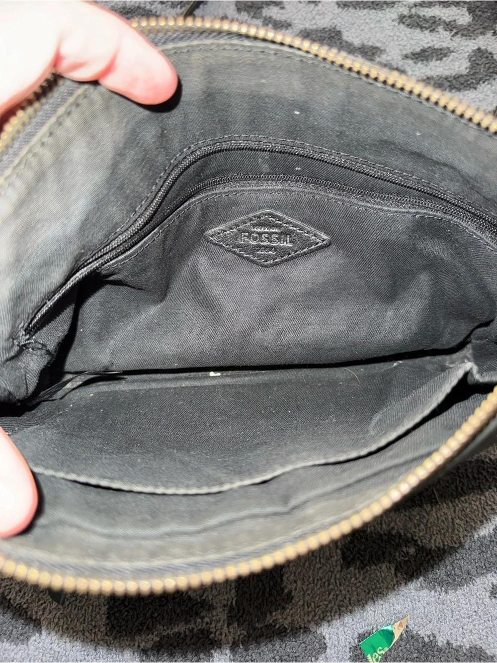 Fossil Black Leather Crossbody Purse with Front Zip